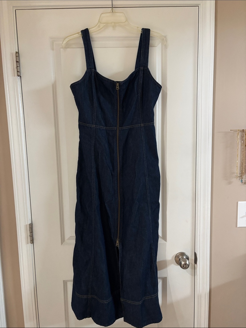 GAP Dark Blue Denim Zip-Front Maxi Dress